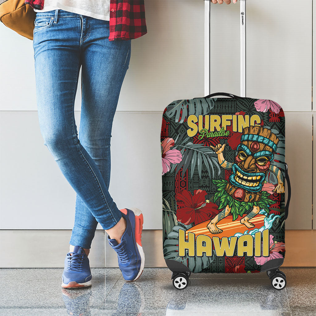 Hawaii Tiki Surfing Luggage Cover Mele Kalikimaka i Iulai!