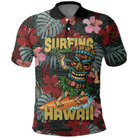 Hawaii Tiki Surfing Polo Shirt Mele Kalikimaka i Iulai! LT9 Black - Polynesian Pride
