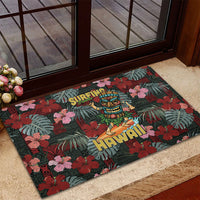 Hawaii Tiki Surfing Rubber Doormat Mele Kalikimaka i Iulai!