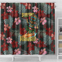 Hawaii Tiki Surfing Shower Curtain Mele Kalikimaka i Iulai!