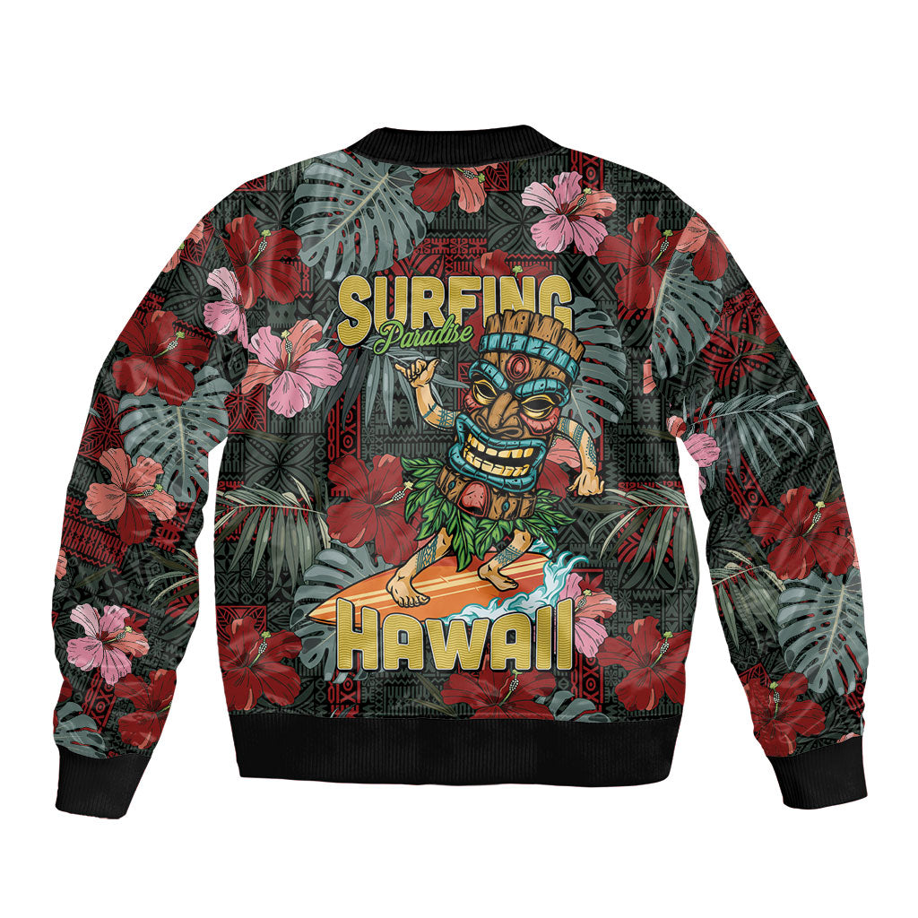 Hawaii Tiki Surfing Sleeve Zip Bomber Jacket Mele Kalikimaka i Iulai!