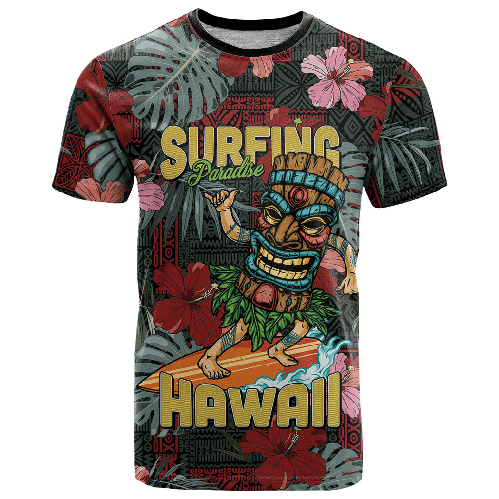 Hawaii Tiki Surfing T Shirt Mele Kalikimaka i Iulai! LT9 Black - Polynesian Pride