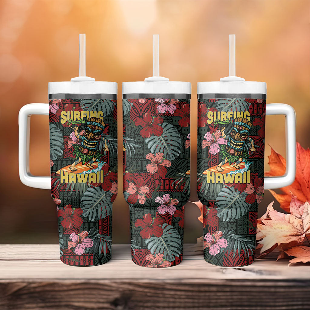 Hawaii Tiki Surfing Tumbler With Handle Mele Kalikimaka i Iulai!