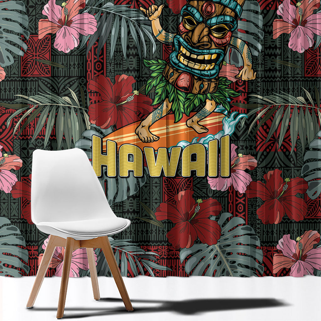 Hawaii Tiki Surfing Window Curtain Mele Kalikimaka i Iulai!