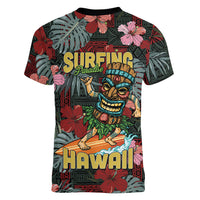 Hawaii Tiki Surfing Women V-Neck T-Shirt Mele Kalikimaka i Iulai! LT9 - Polynesian Pride