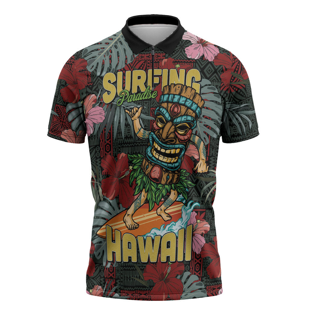 Hawaii Tiki Surfing Zipper Polo Shirt Mele Kalikimaka i Iulai!
