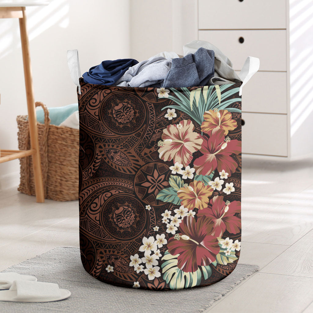 Kanoa Hawai'i Hibiscus Laundry Basket Polynesian Tribal Tattoo Pattern Floral Elements