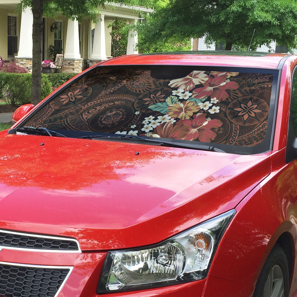 Kanoa Hawai'i Hibiscus Auto Sun Shade Polynesian Tribal Tattoo Pattern Floral Elements