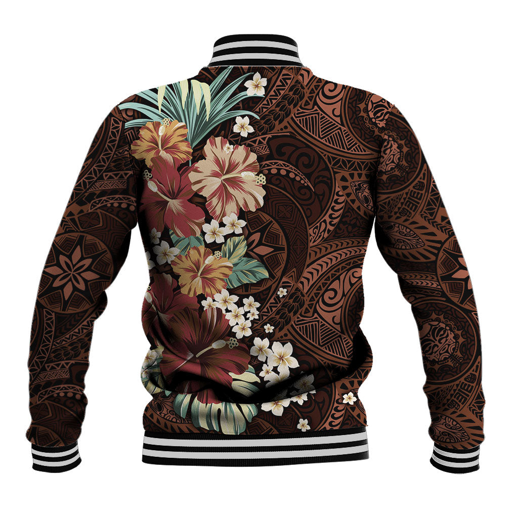 Kanoa Hawai'i Hibiscus Baseball Jacket Polynesian Tribal Tattoo Pattern Floral Elements