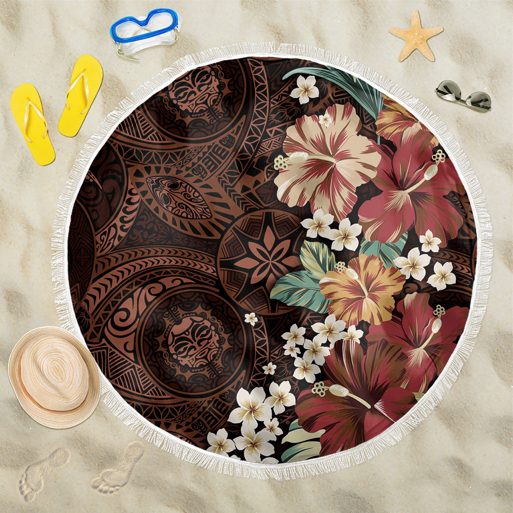 Kanoa Hawai'i Hibiscus Beach Blanket Polynesian Tribal Tattoo Pattern Floral Elements LT9 One Size 150cm Brown - Polynesian Pride