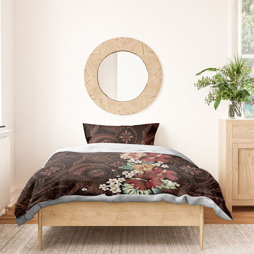 Kanoa Hawai'i Hibiscus Bedding Set Polynesian Tribal Tattoo Pattern Floral Elements