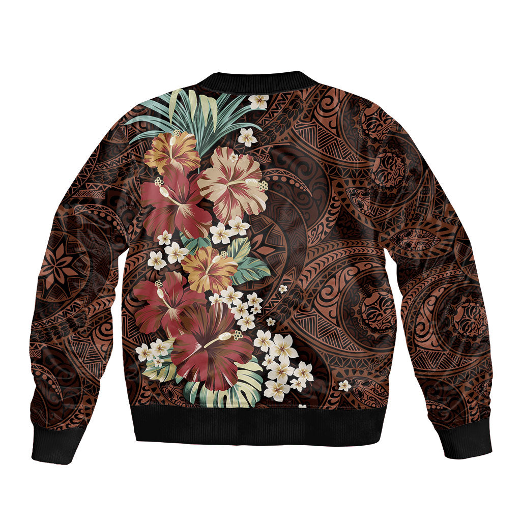 Kanoa Hawai'i Hibiscus Bomber Jacket Polynesian Tribal Tattoo Pattern Floral Elements