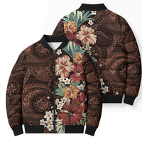 Kanoa Hawai'i Hibiscus Bomber Puffer Jacket Polynesian Tribal Tattoo Pattern Floral Elements