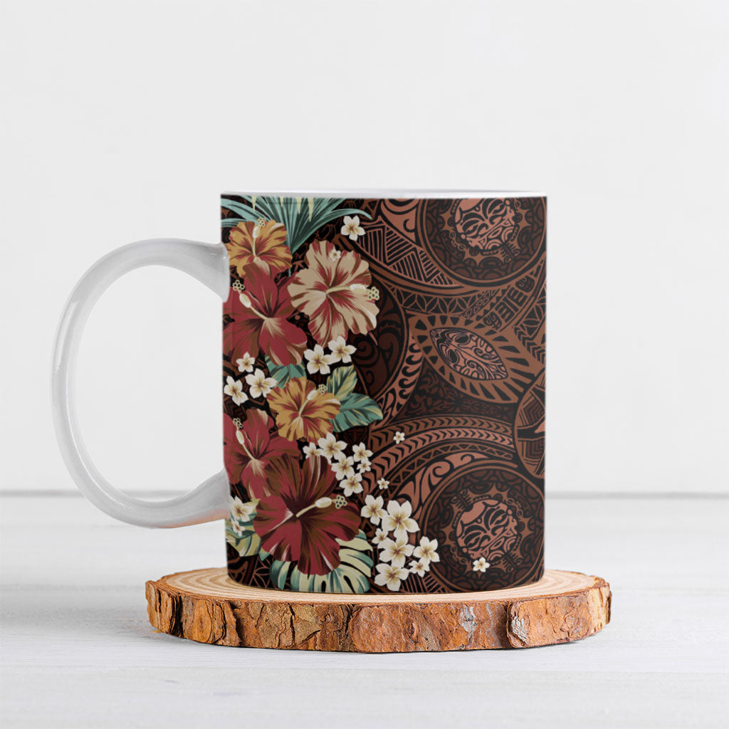 Kanoa Hawai'i Hibiscus Ceramic Mug Polynesian Tribal Tattoo Pattern Floral Elements