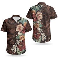 Kanoa Hawai'i Hibiscus Couples Matching Off Shoulder Maxi Dress and Hawaiian Shirt Polynesian Tribal Tattoo Pattern Floral Elements