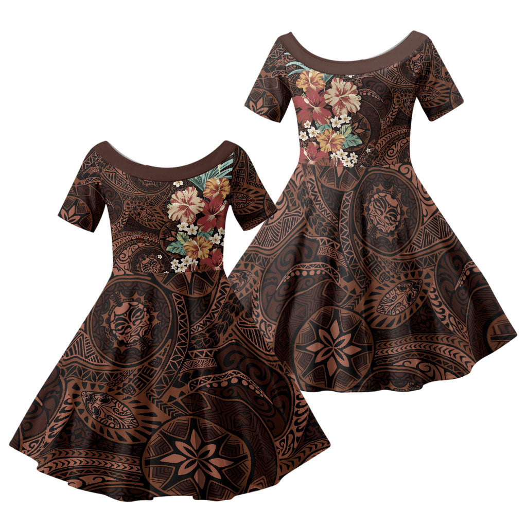 Kanoa Hawai'i Hibiscus Family Matching Mermaid Dress and Hawaiian Shirt Polynesian Tribal Tattoo Pattern Floral Elements