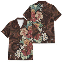 Kanoa Hawai'i Hibiscus Family Matching Off The Shoulder Long Sleeve Dress and Hawaiian Shirt Polynesian Tribal Tattoo Pattern Floral Elements