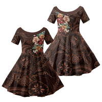 Kanoa Hawai'i Hibiscus Family Matching Off Shoulder Maxi Dress and Hawaiian Shirt Polynesian Tribal Tattoo Pattern Floral Elements