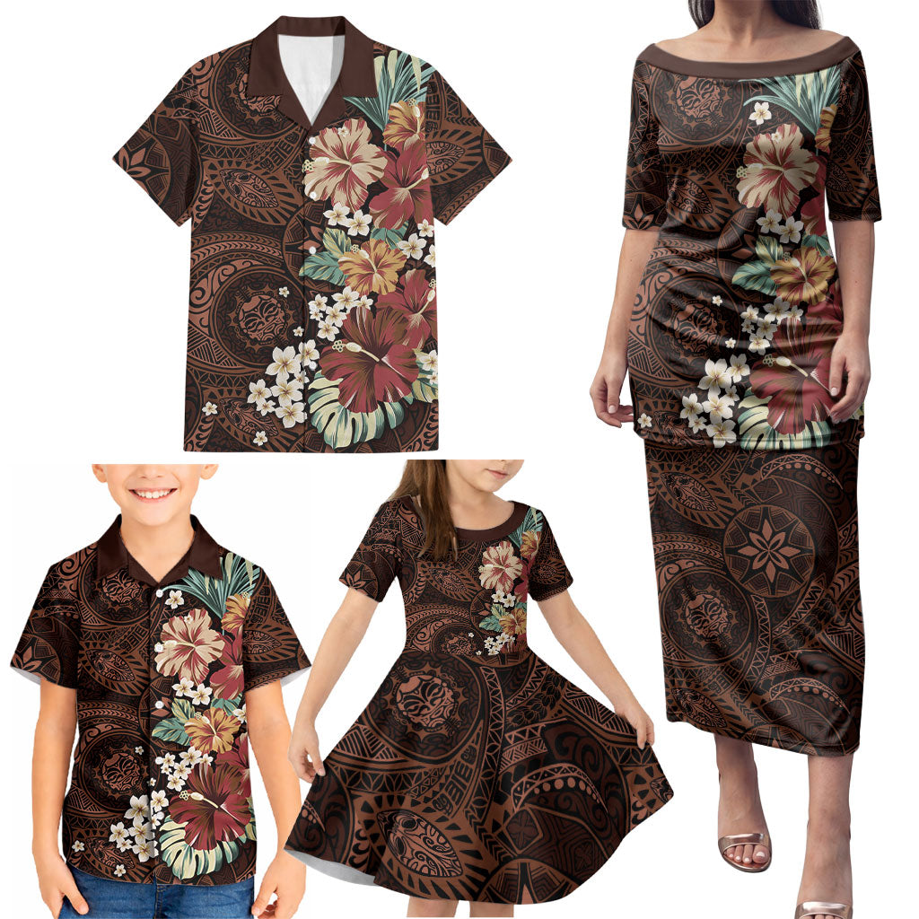Kanoa Hawai'i Hibiscus Family Matching Puletasi and Hawaiian Shirt Polynesian Tribal Tattoo Pattern Floral Elements LT9 - Polynesian Pride