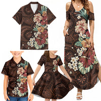 Kanoa Hawai'i Hibiscus Family Matching Summer Maxi Dress and Hawaiian Shirt Polynesian Tribal Tattoo Pattern Floral Elements