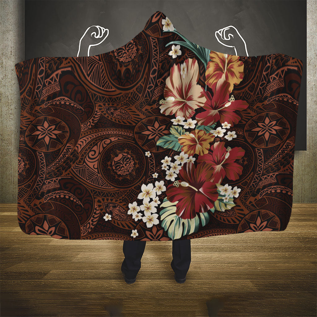 Kanoa Hawai'i Hibiscus Hooded Blanket Polynesian Tribal Tattoo Pattern Floral Elements