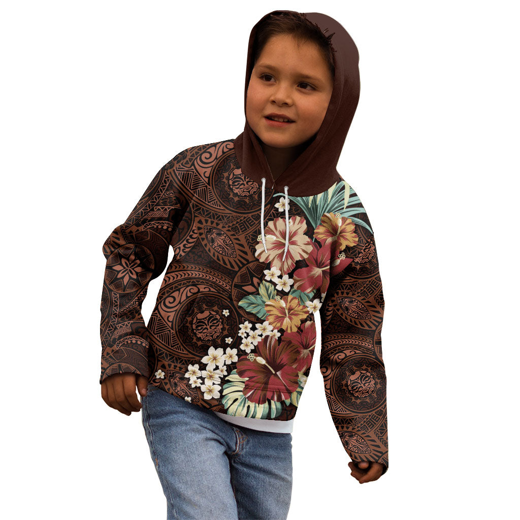 Kanoa Hawai'i Hibiscus Kid Hoodie Polynesian Tribal Tattoo Pattern Floral Elements