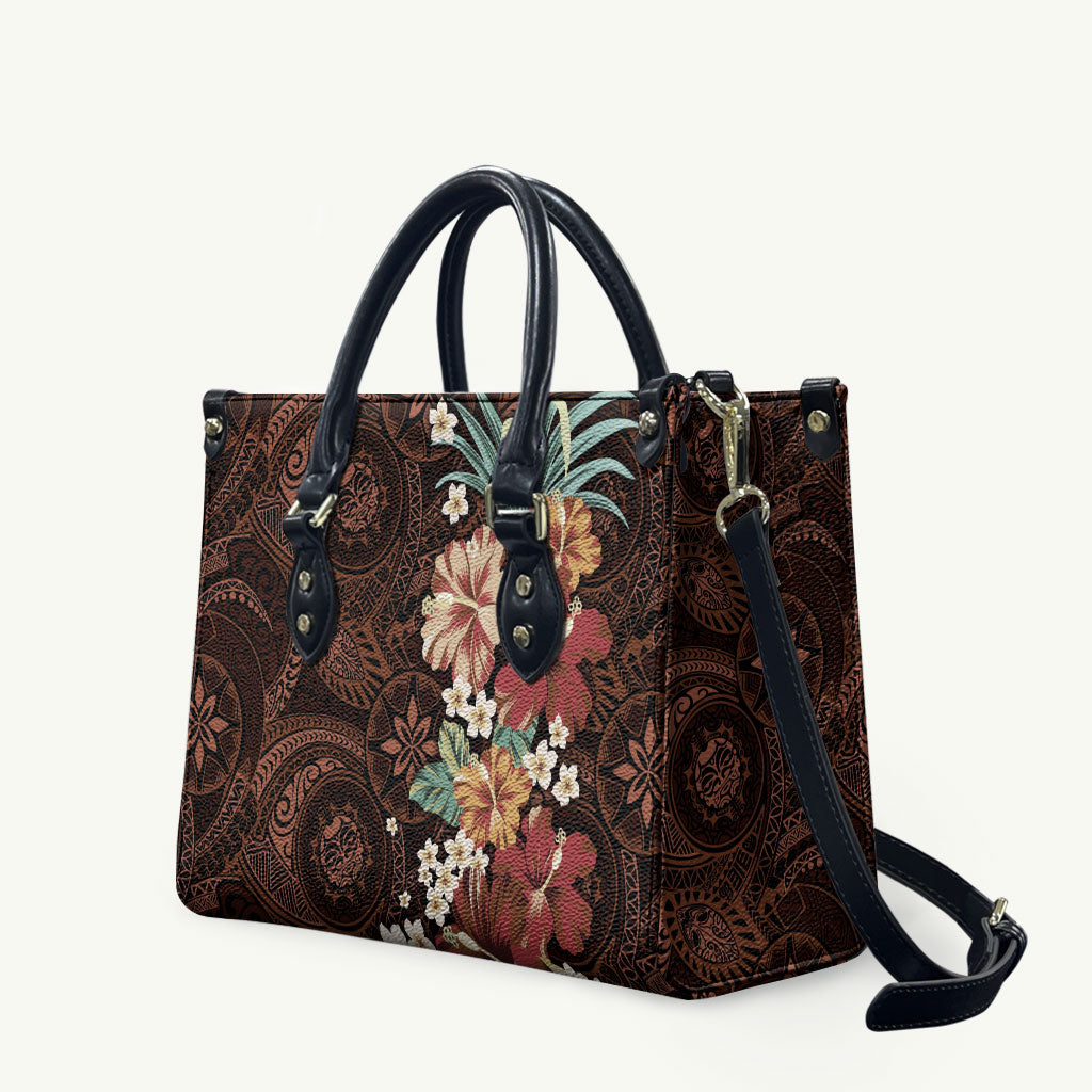 Kanoa Hawai'i Hibiscus Leather Bag Polynesian Tribal Tattoo Pattern Floral Elements