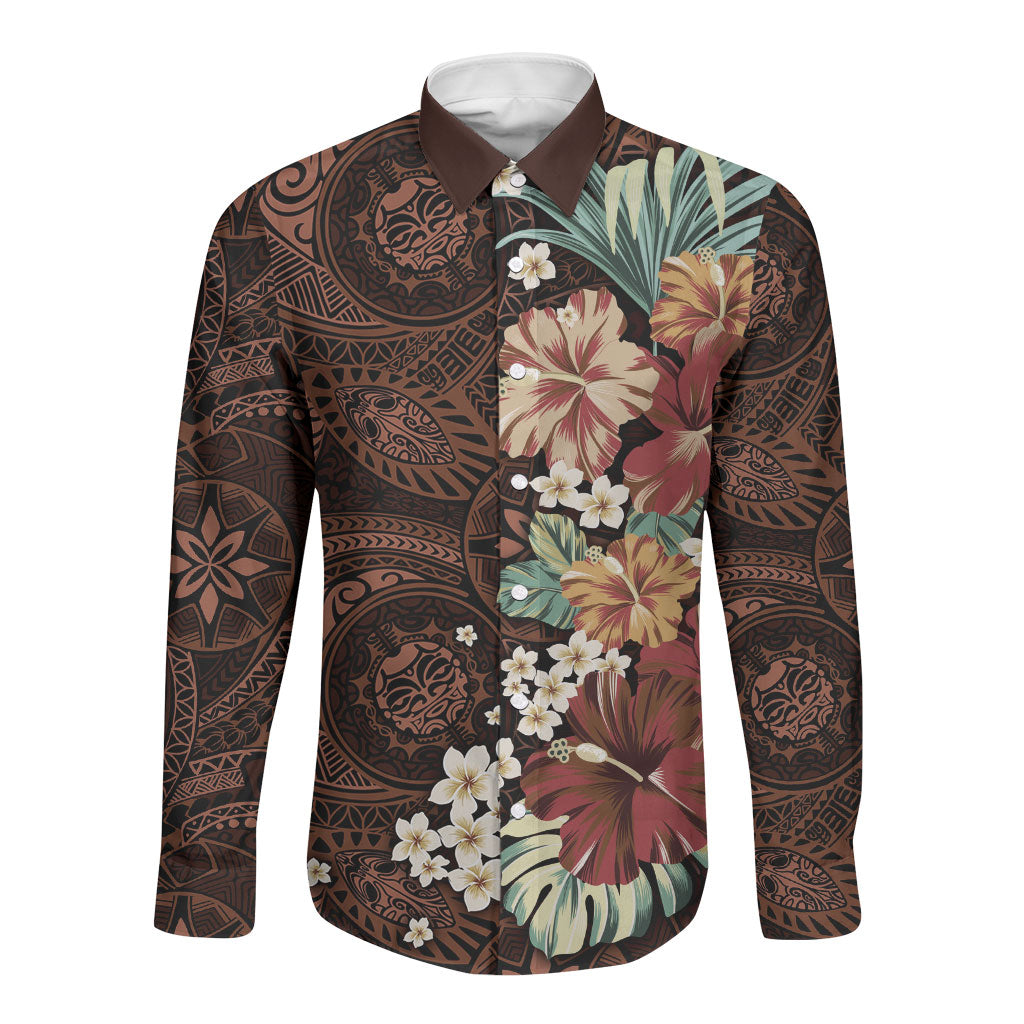 Kanoa Hawai'i Hibiscus Long Sleeve Button Shirt Polynesian Tribal Tattoo Pattern Floral Elements