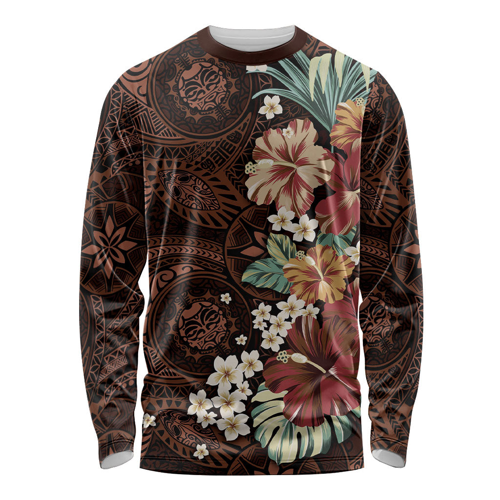 Kanoa Hawai'i Hibiscus Long Sleeve Shirt Polynesian Tribal Tattoo Pattern Floral Elements