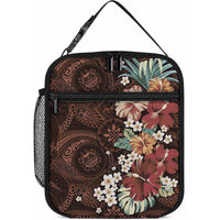Kanoa Hawai'i Hibiscus Lunch Bag Polynesian Tribal Tattoo Pattern Floral Elements LT9 10.2 × 8.3 × 4.3 inch Brown - Polynesian Pride