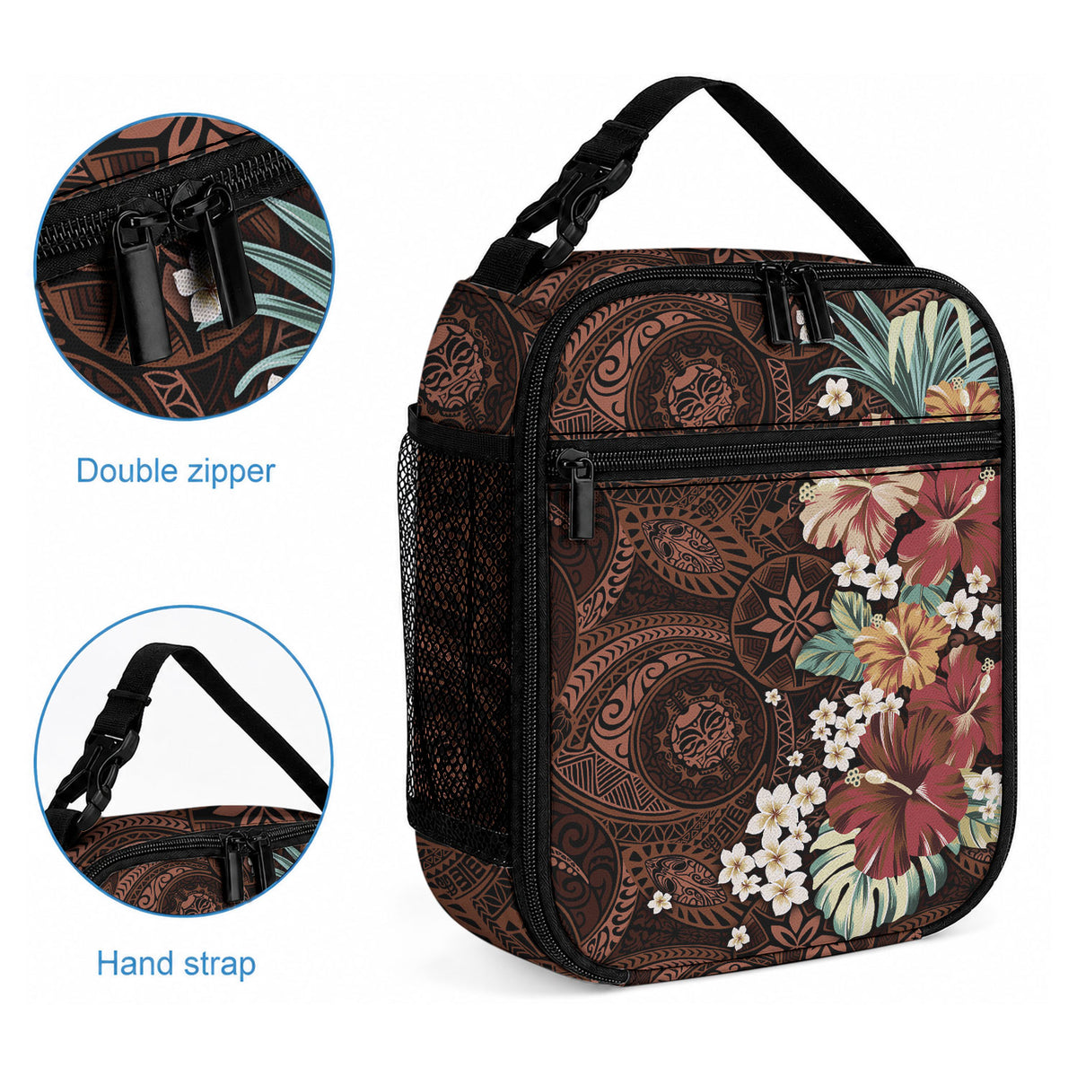 Kanoa Hawai'i Hibiscus Lunch Bag Polynesian Tribal Tattoo Pattern Floral Elements LT9 - Polynesian Pride