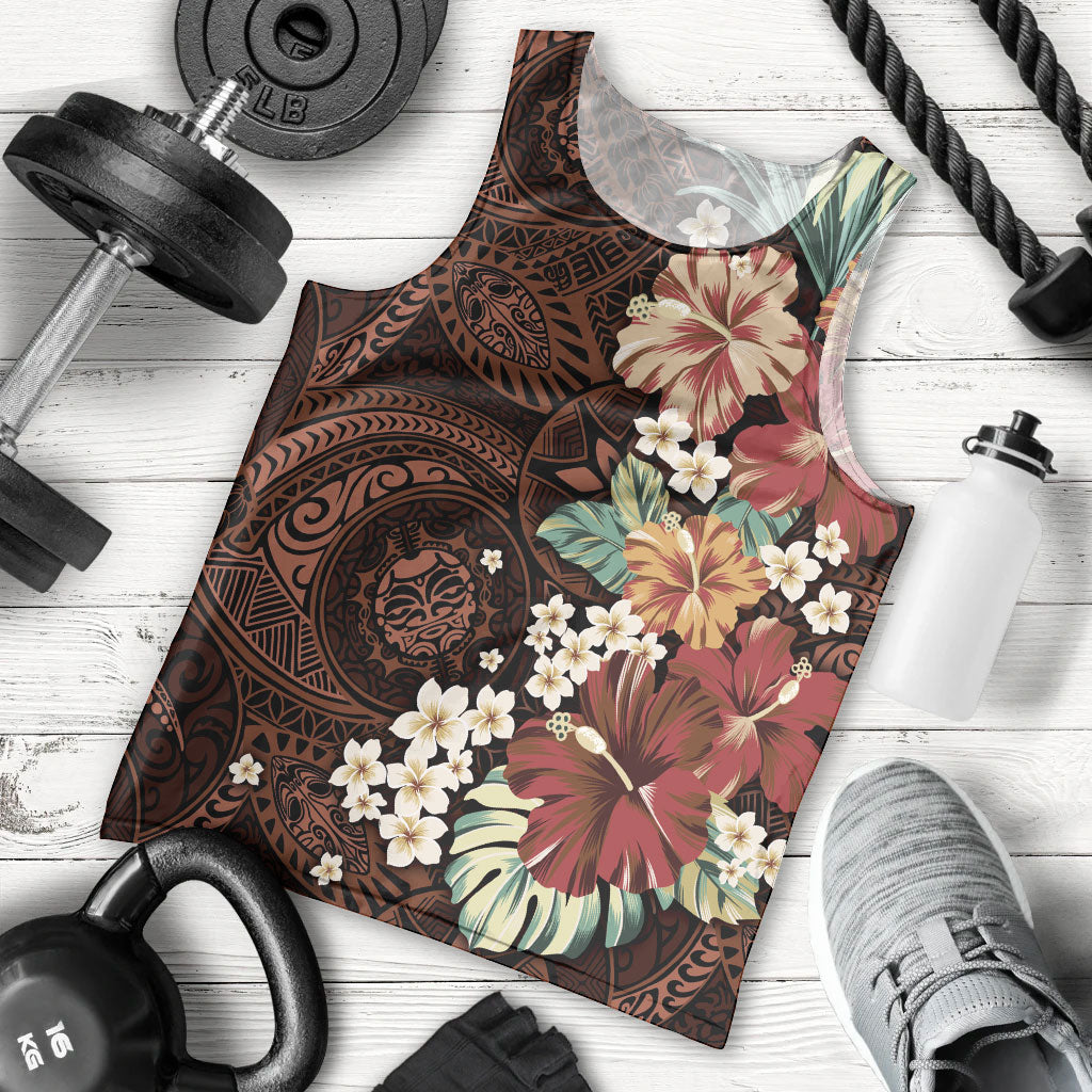 Kanoa Hawai'i Hibiscus Men Tank Top Polynesian Tribal Tattoo Pattern Floral Elements