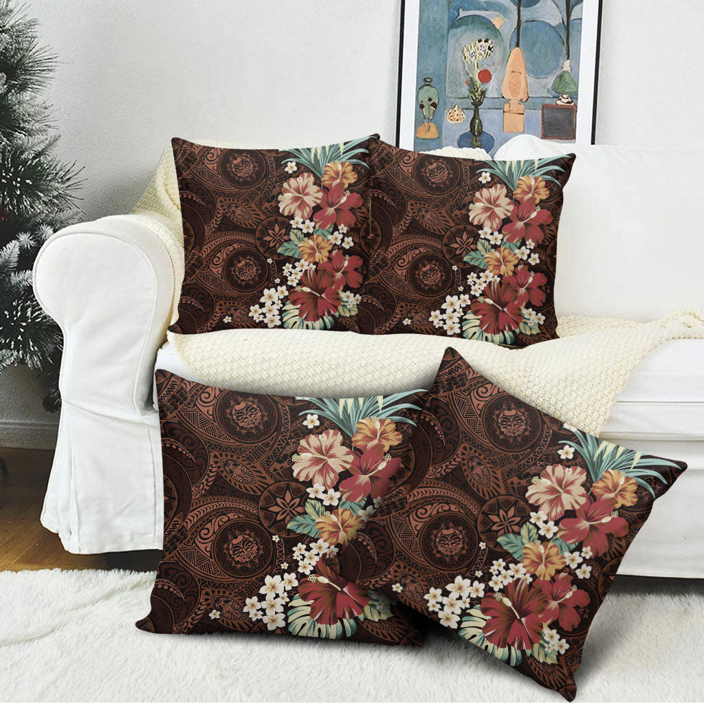 Kanoa Hawai'i Hibiscus Pillow Cover Polynesian Tribal Tattoo Pattern Floral Elements