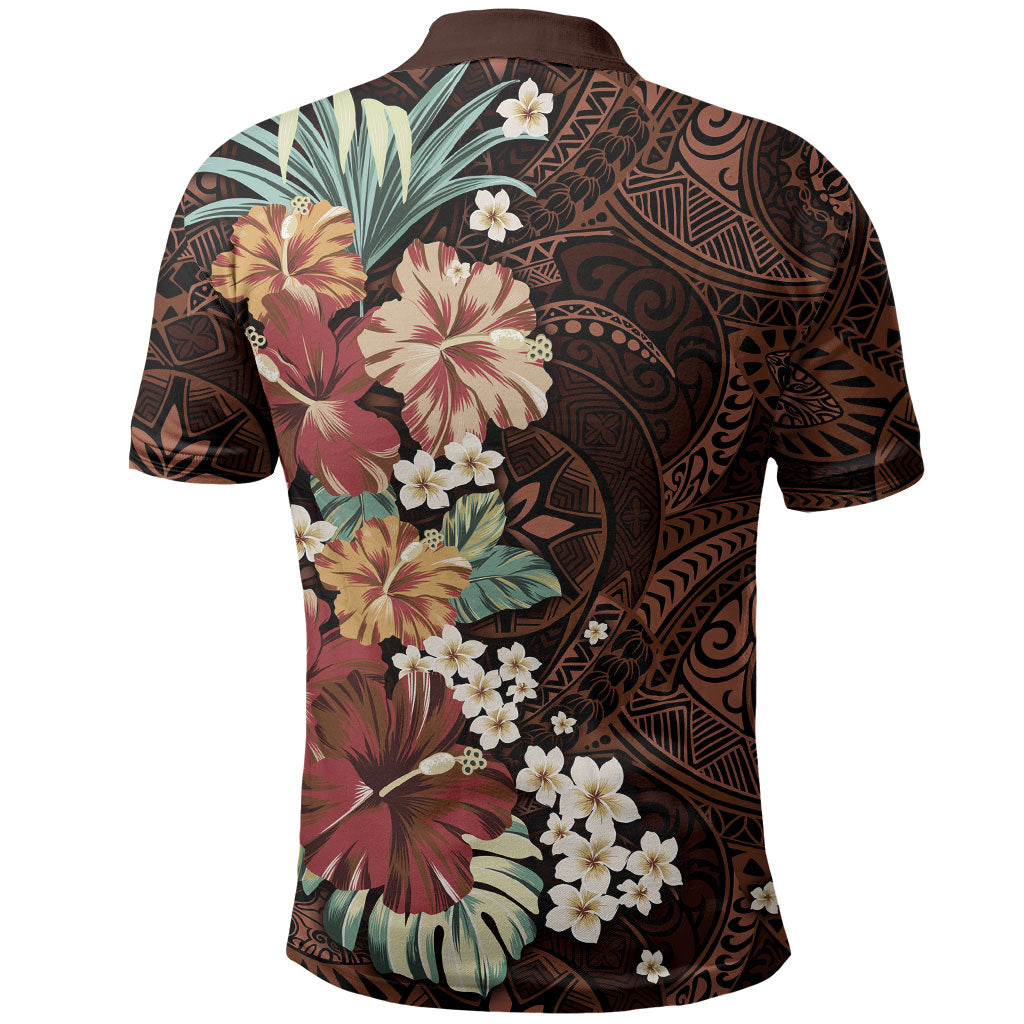 Kanoa Hawai'i Hibiscus Polo Shirt Polynesian Tribal Tattoo Pattern Floral Elements