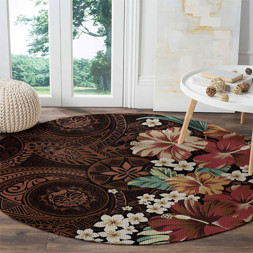 Kanoa Hawai'i Hibiscus Round Carpet Polynesian Tribal Tattoo Pattern Floral Elements