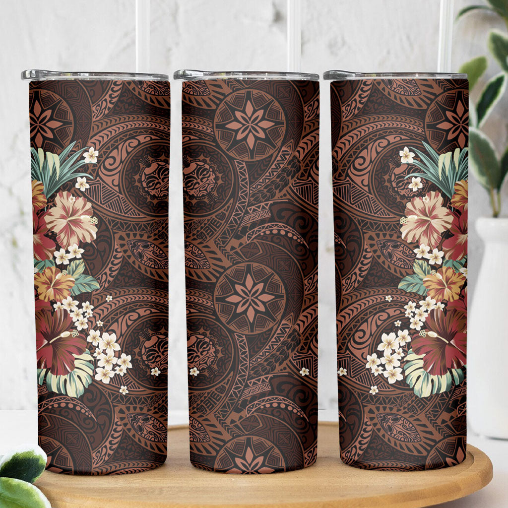 Kanoa Hawai'i Hibiscus Skinny Tumbler Polynesian Tribal Tattoo Pattern Floral Elements