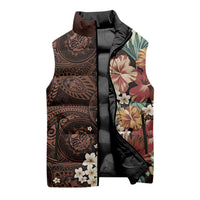 Kanoa Hawai'i Hibiscus Sleeveless Puffer Jacket Polynesian Tribal Tattoo Pattern Floral Elements