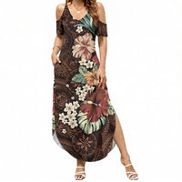 Kanoa Hawai'i Hibiscus Summer Maxi Dress Polynesian Tribal Tattoo Pattern Floral Elements