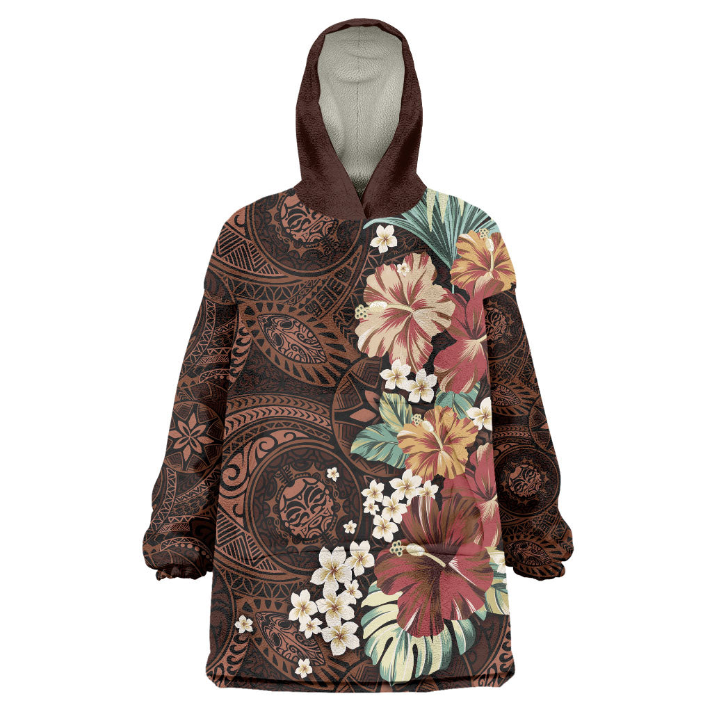 Kanoa Hawai'i Hibiscus Wearable Blanket Hoodie Polynesian Tribal Tattoo Pattern Floral Elements