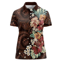 Kanoa Hawai'i Hibiscus Women Polo Shirt Polynesian Tribal Tattoo Pattern Floral Elements