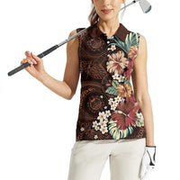 Kanoa Hawai'i Hibiscus Women Sleeveless Polo Shirt Polynesian Tribal Tattoo Pattern Floral Elements