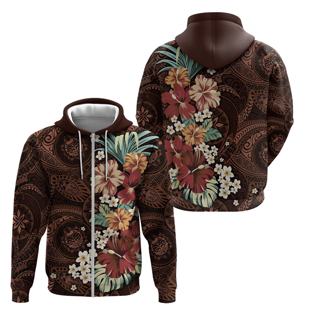Kanoa Hawai'i Hibiscus Zip Hoodie Polynesian Tribal Tattoo Pattern Floral Elements