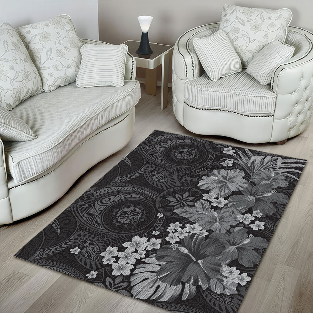 Pauli Hawai'i Hibiscus Area Rug Polynesian Tribal Tattoo Pattern Floral Elements
