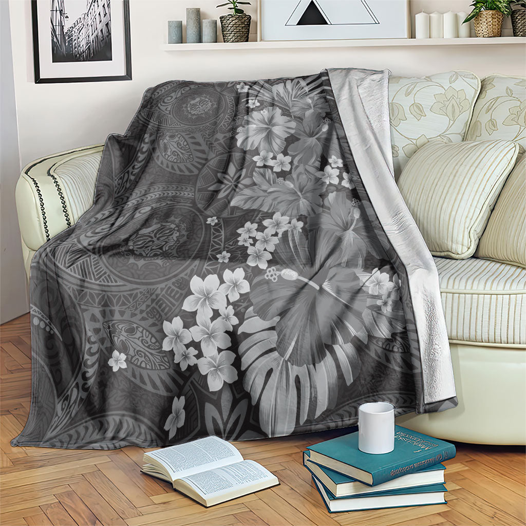 Pauli Hawai'i Hibiscus Blanket Polynesian Tribal Tattoo Pattern Floral Elements LT9 Soft Black - Polynesian Pride