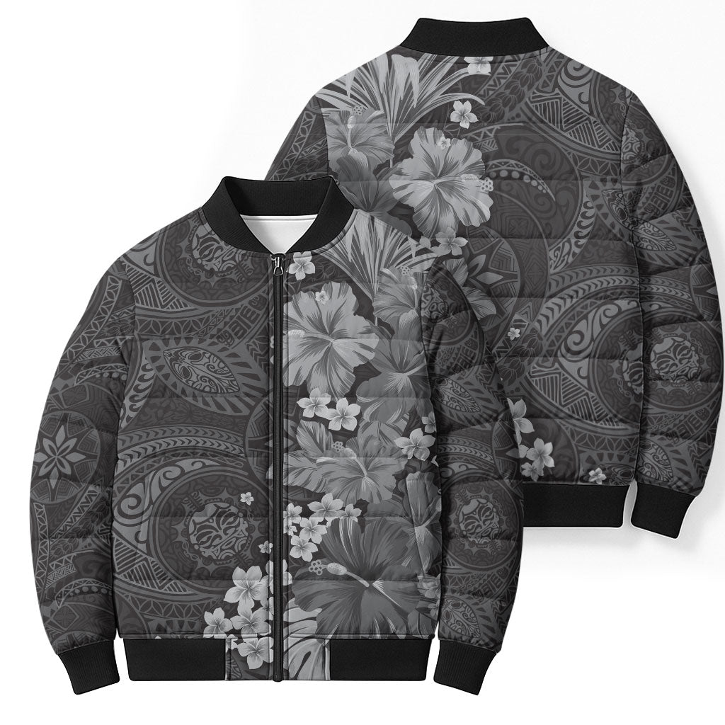 Pauli Hawai'i Hibiscus Bomber Puffer Jacket Polynesian Tribal Tattoo Pattern Floral Elements