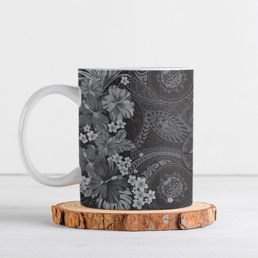 Pauli Hawai'i Hibiscus Ceramic Mug Polynesian Tribal Tattoo Pattern Floral Elements LT9 Soft Black - Polynesian Pride