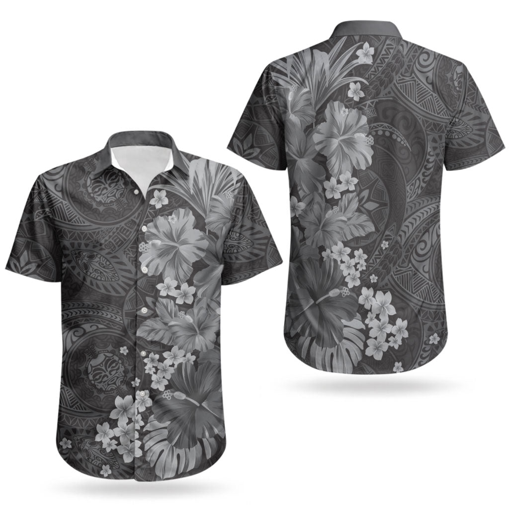 Pauli Hawai'i Hibiscus Couples Matching Summer Maxi Dress and Hawaiian Shirt Polynesian Tribal Tattoo Pattern Floral Elements