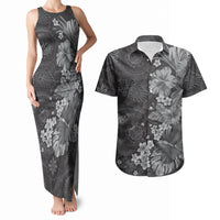 Pauli Hawai'i Hibiscus Couples Matching Tank Maxi Dress and Hawaiian Shirt Polynesian Tribal Tattoo Pattern Floral Elements