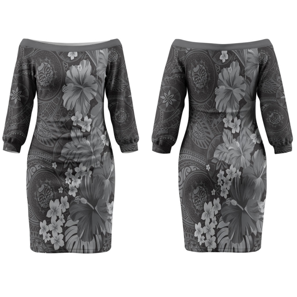 Pauli Hawai'i Hibiscus Family Matching Off The Shoulder Long Sleeve Dress and Hawaiian Shirt Polynesian Tribal Tattoo Pattern Floral Elements