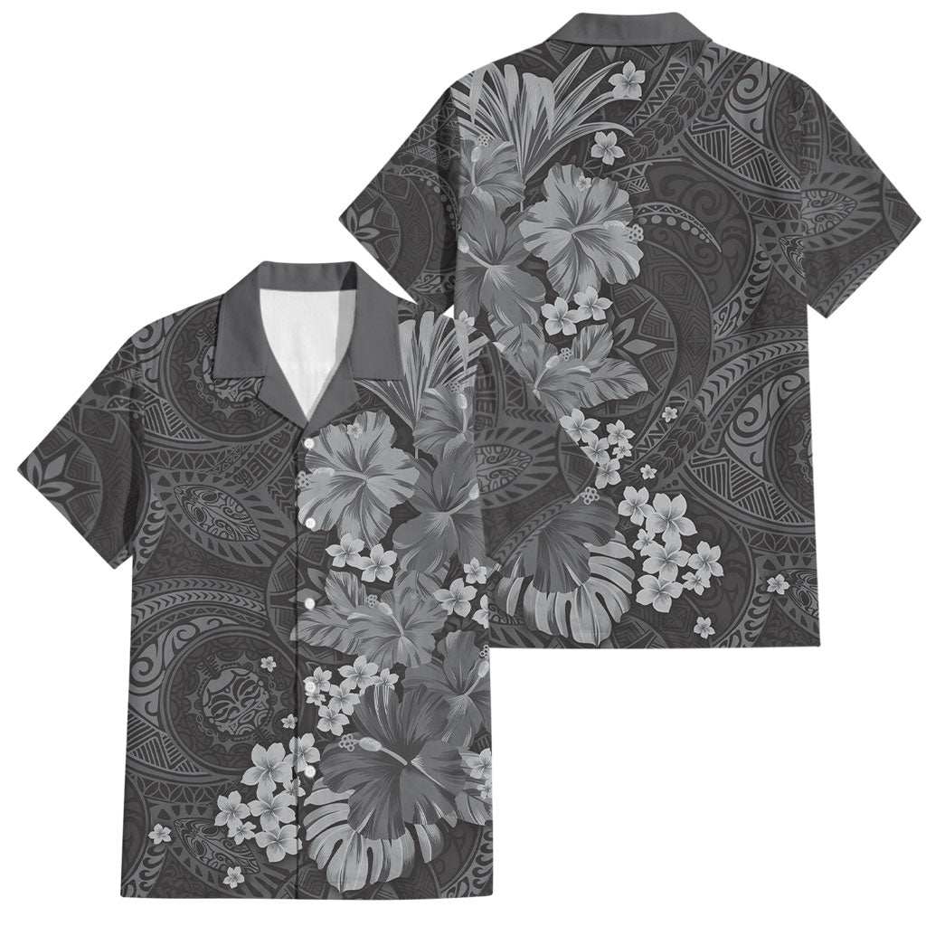 Pauli Hawai'i Hibiscus Family Matching Off The Shoulder Long Sleeve Dress and Hawaiian Shirt Polynesian Tribal Tattoo Pattern Floral Elements